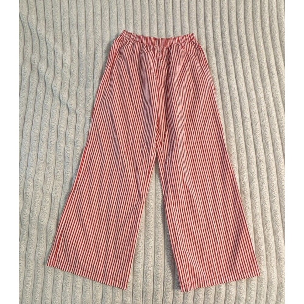 Happily Grey 100% Cotton beach pants womens small red white stripe vacation prep